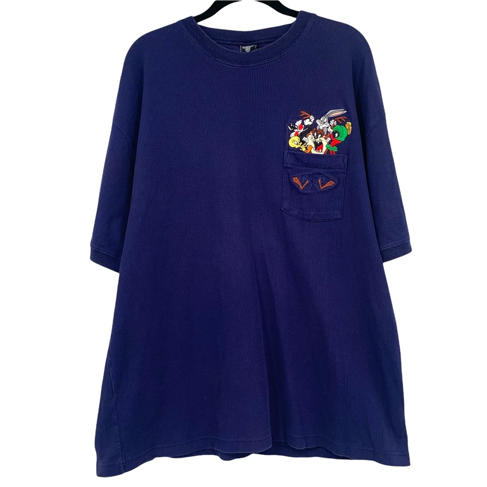 Vintage 1998 Warner Bros Looney Tunes Embroidered Pocket Ribbed T-Shirt XL